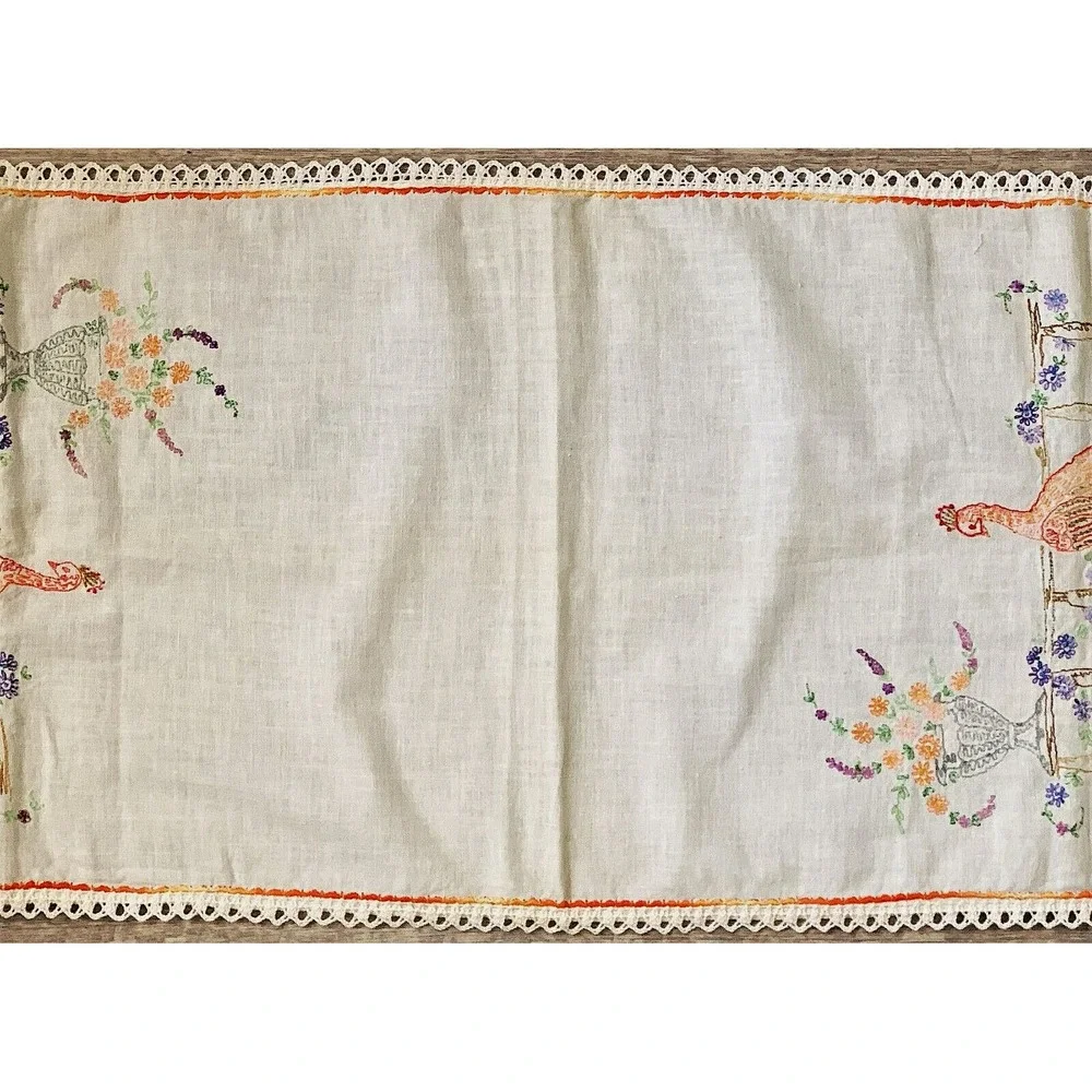 Vintage PEACOCK, Fence & Urn Table Runner Dresser Scarf 36